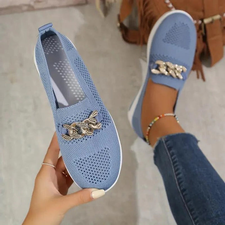 Mocassins en tricot pour femmes, à enfiler, à semelle compensée, chaussures de marche et baskets