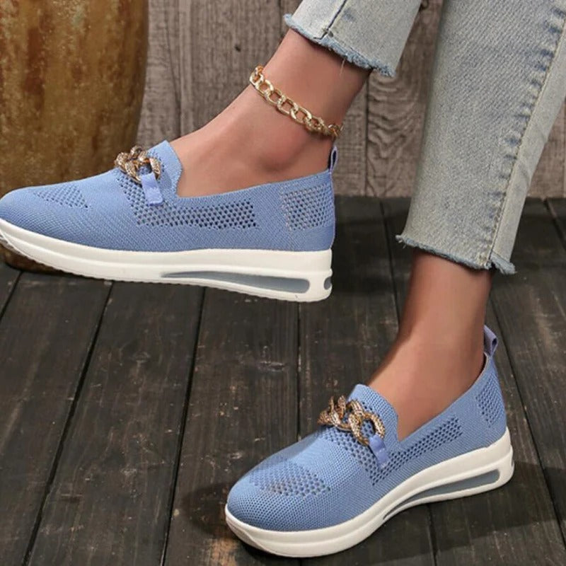 Mocassins en tricot pour femmes, à enfiler, à semelle compensée, chaussures de marche et baskets