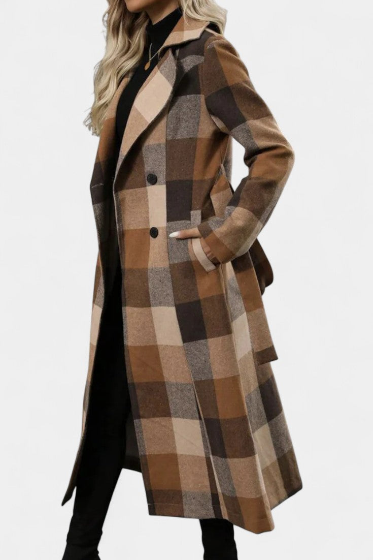 Women’s Wool Checked Double-Breasted Trench Coat