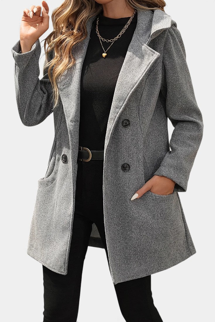 Women’s Wool-Blend Hooded Double Breasted Mid-Length Coat