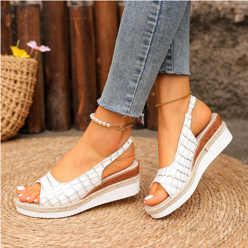 Women's Leather Platform Wedge Sandals