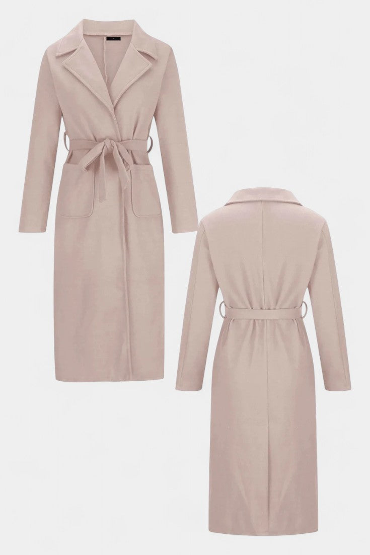 Women’s Wool Belted Notched-Collar Long Trench Coat