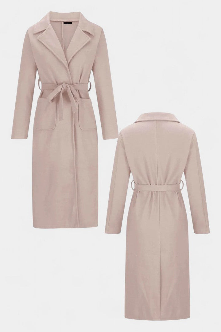 Women’s Wool Belted Notched-Collar Long Trench Coat