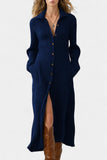 Women’s Knit Button-Front Collared Slit Maxi Dress