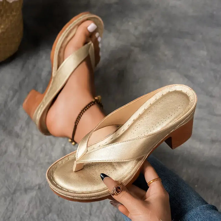 Women's Leather Platform Flip Flop Sandals Orthopedic Heel Slipper