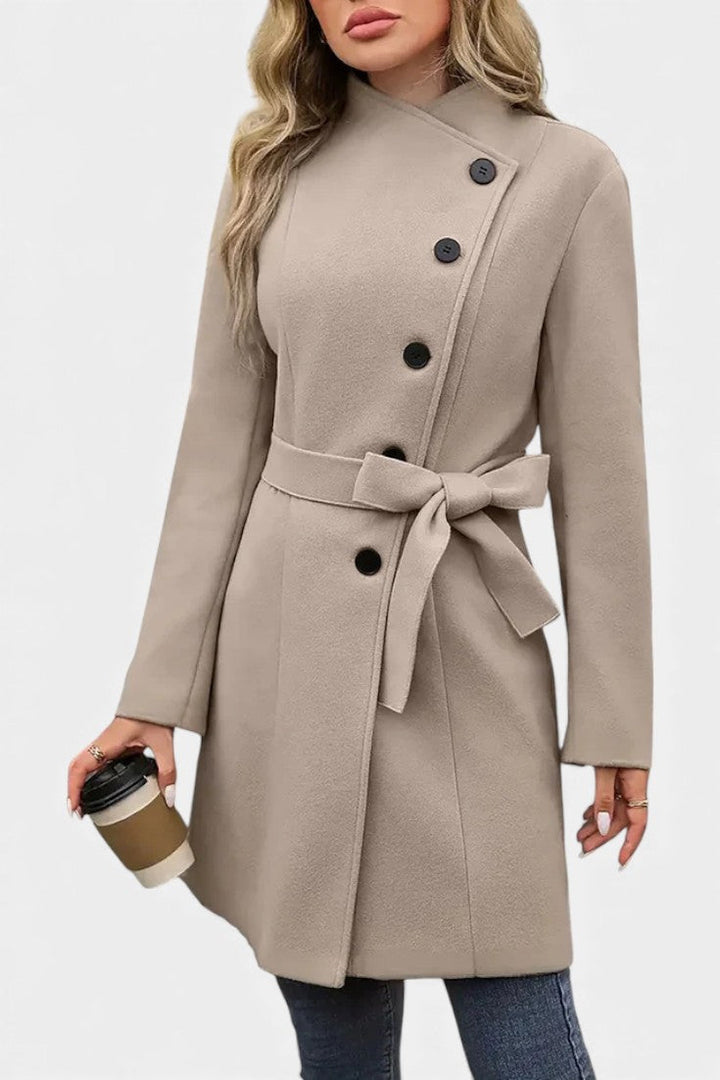 Women's Wool Trench Coat Belted Overcoat Jacket