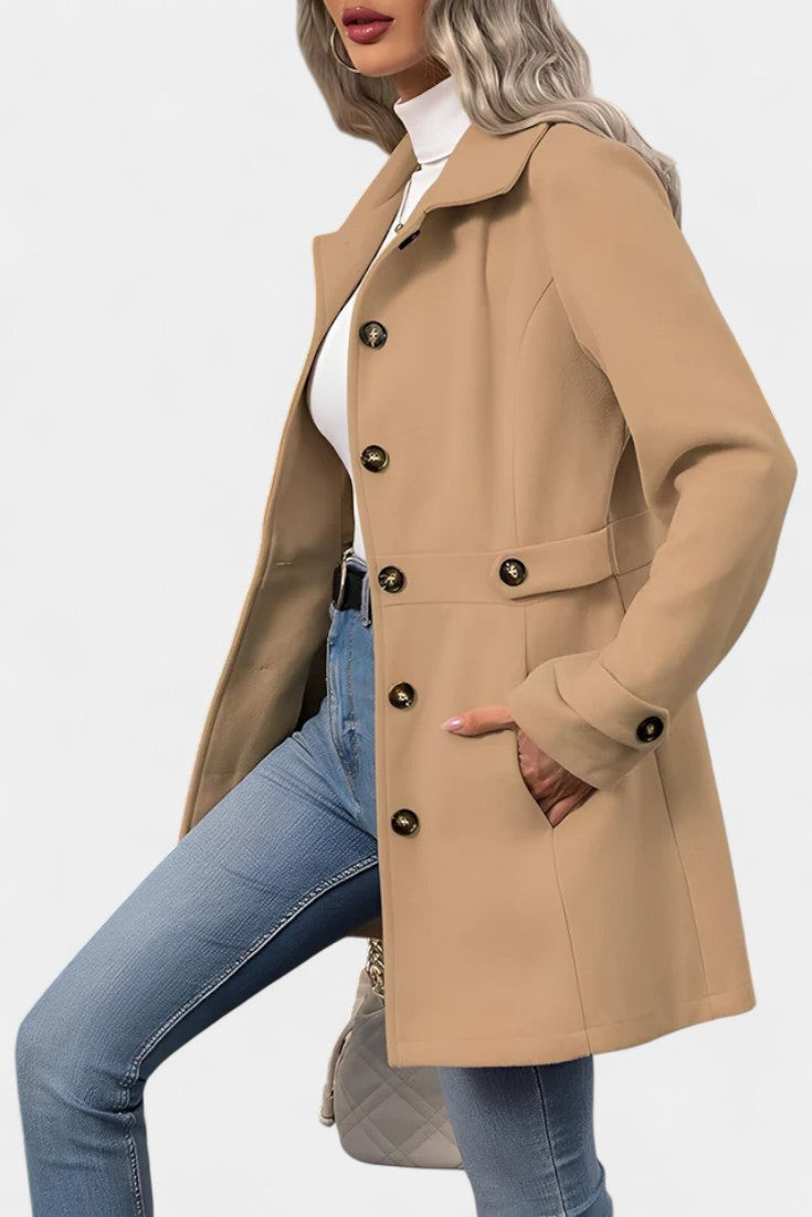 Women’s Wool Belted Collared Mid-Length Trench Coat
