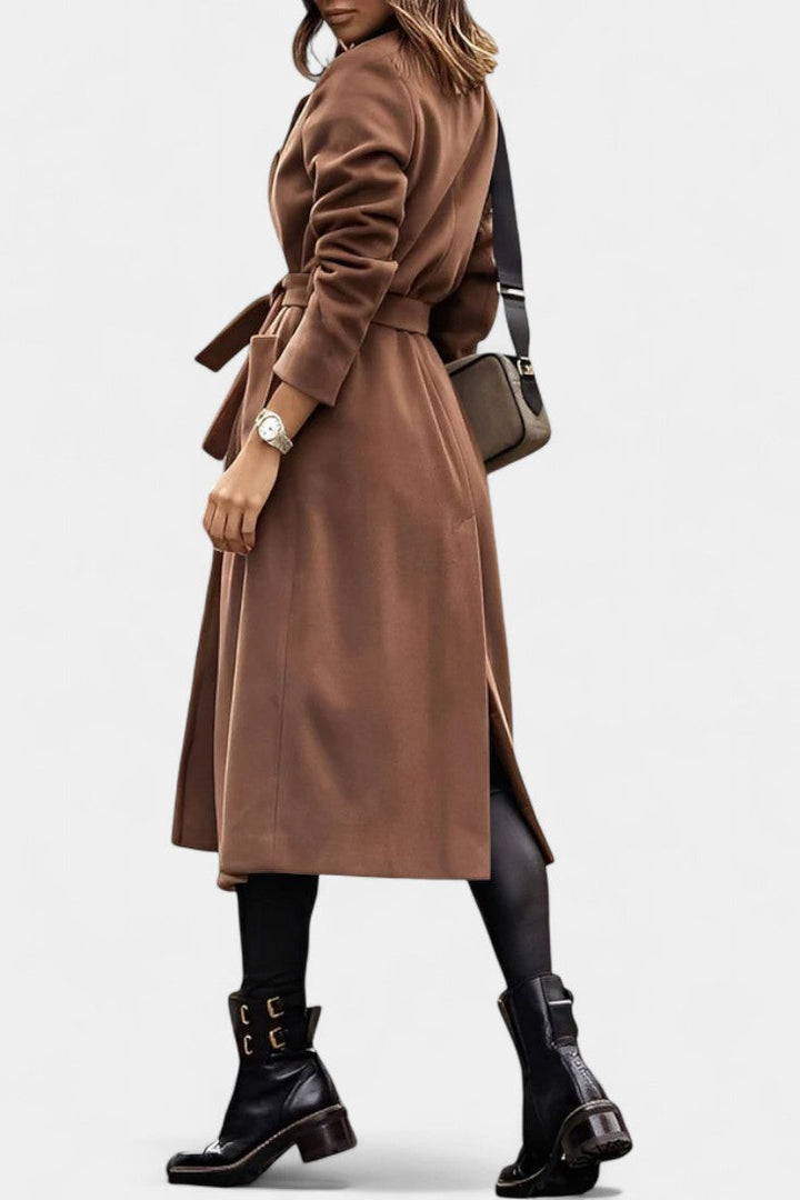 Women’s Wool Belted Notched-Collar Long Trench Coat