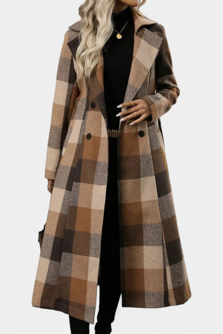 Women’s Wool Checked Double-Breasted Trench Coat