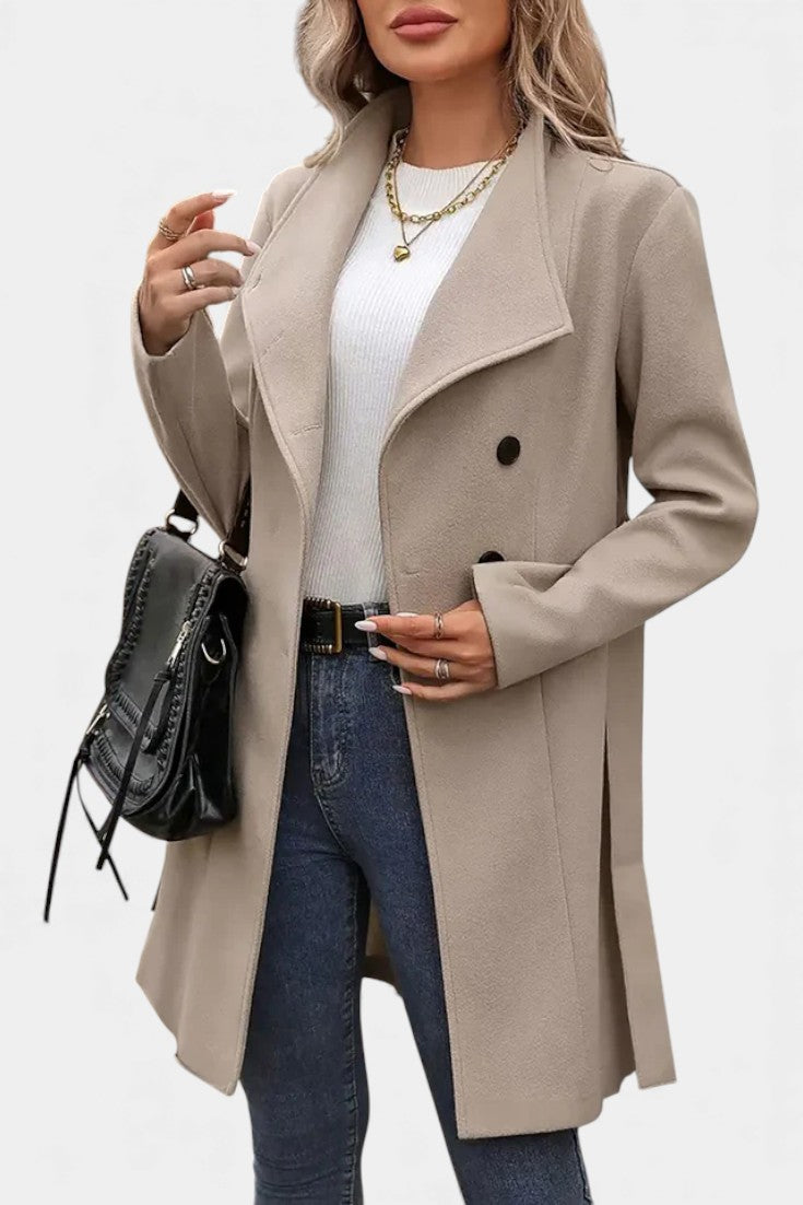 Women's Wool Trench Coat Belted Overcoat Jacket
