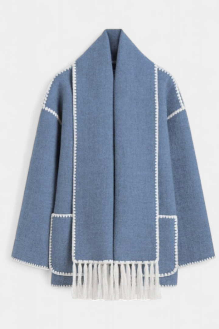 Women’s Wool-Blend Fringe-Trim Scarf Coat