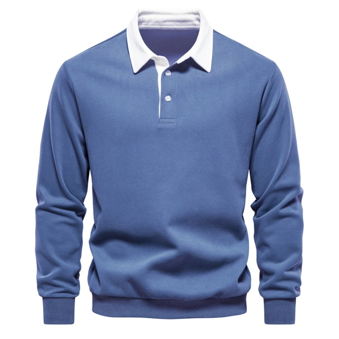 Men's Knit Long Sleeve Polo Pullover Sweater
