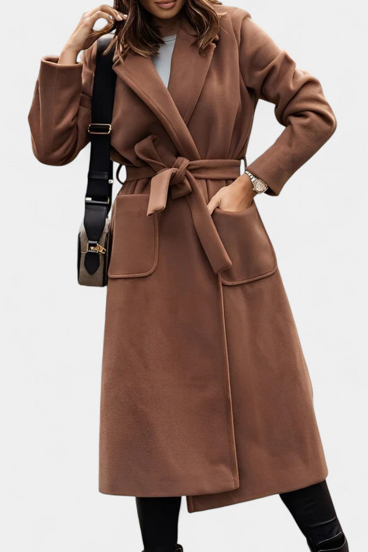 Women’s Wool Belted Notched-Collar Long Trench Coat