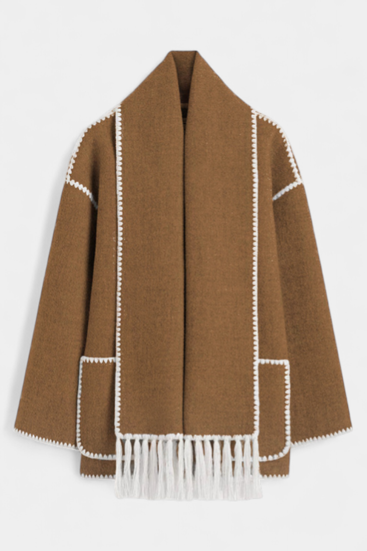 Women’s Wool-Blend Fringe-Trim Scarf Coat