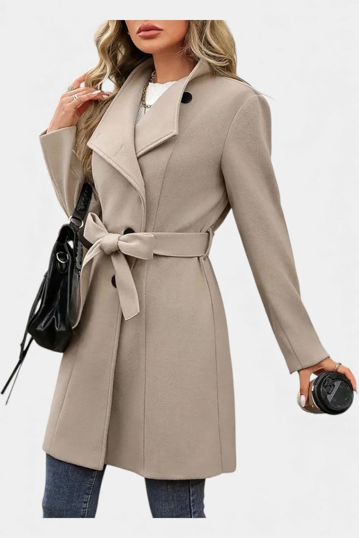 Women's Wool Trench Coat Belted Overcoat Jacket