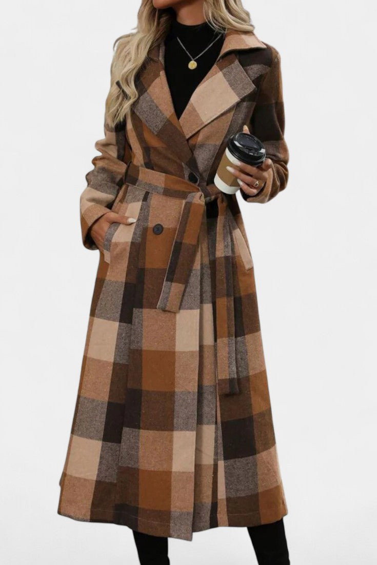 Women’s Wool Checked Double-Breasted Trench Coat