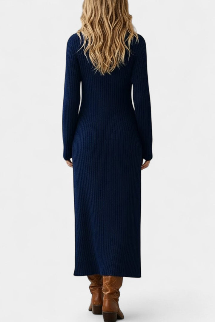 Women’s Knit Button-Front Collared Slit Maxi Dress
