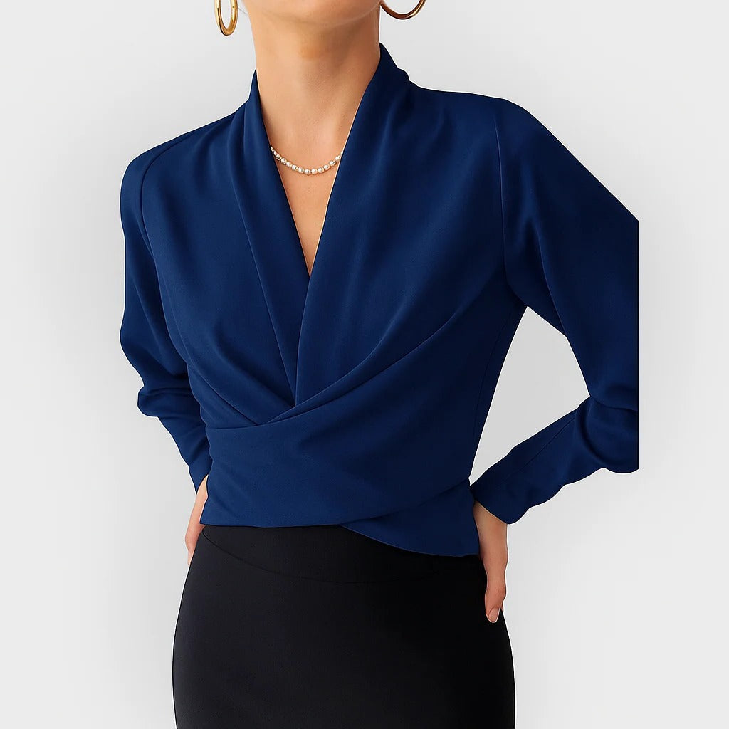 Women's Satin Blouse V Neck Long Sleeve Wrap Top