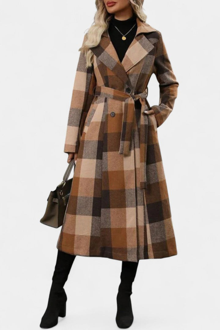 Women’s Wool Checked Double-Breasted Trench Coat