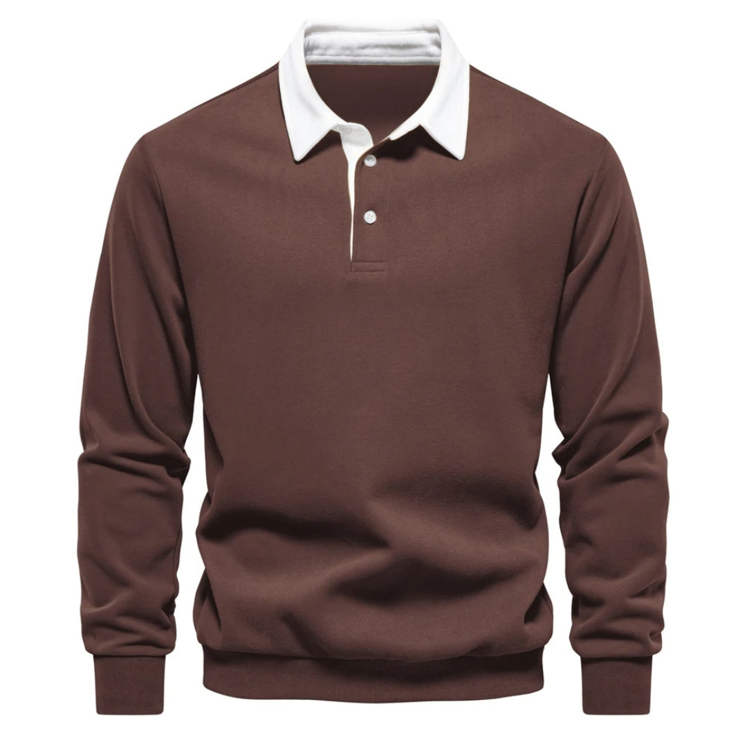 Men's Knit Long Sleeve Polo Pullover Sweater