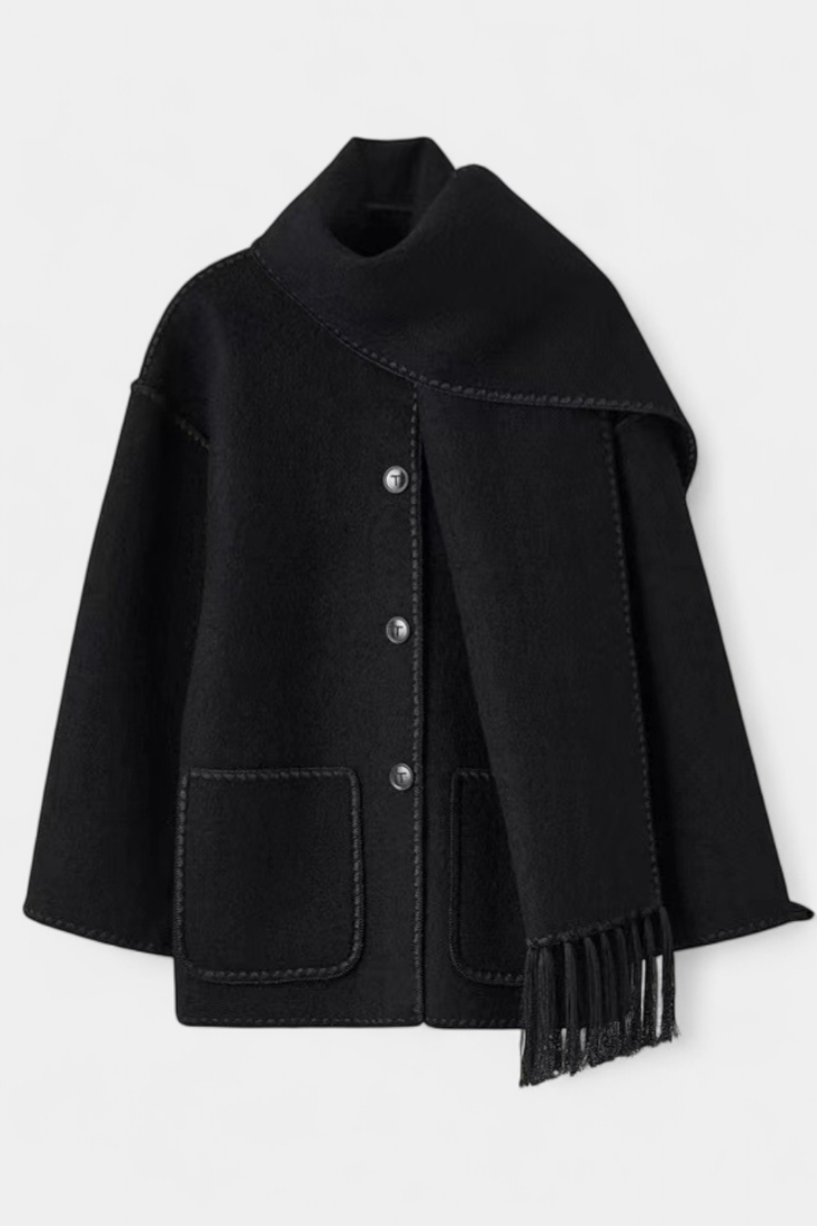 Women’s Wool-Blend Fringe-Trim Scarf Coat
