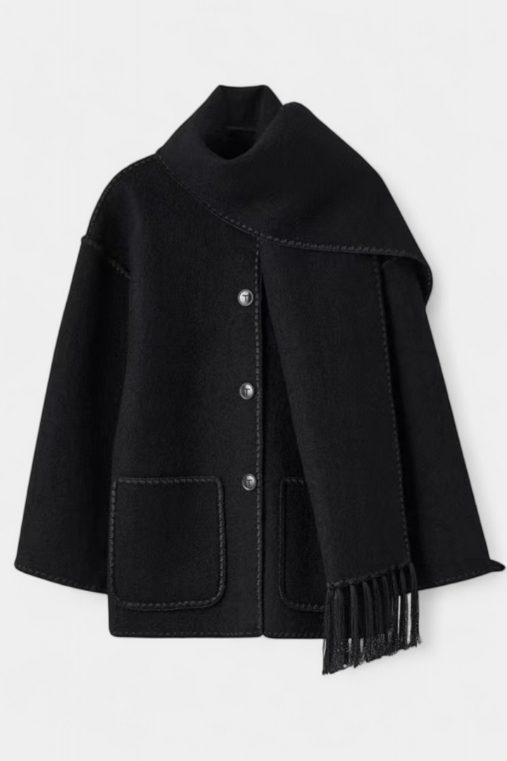 Women’s Wool-Blend Fringe-Trim Scarf Coat