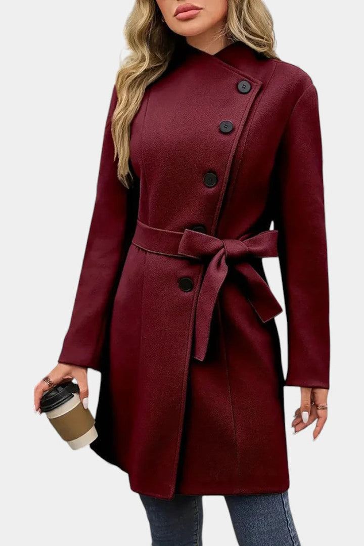 Women's Wool Trench Coat Belted Overcoat Jacket