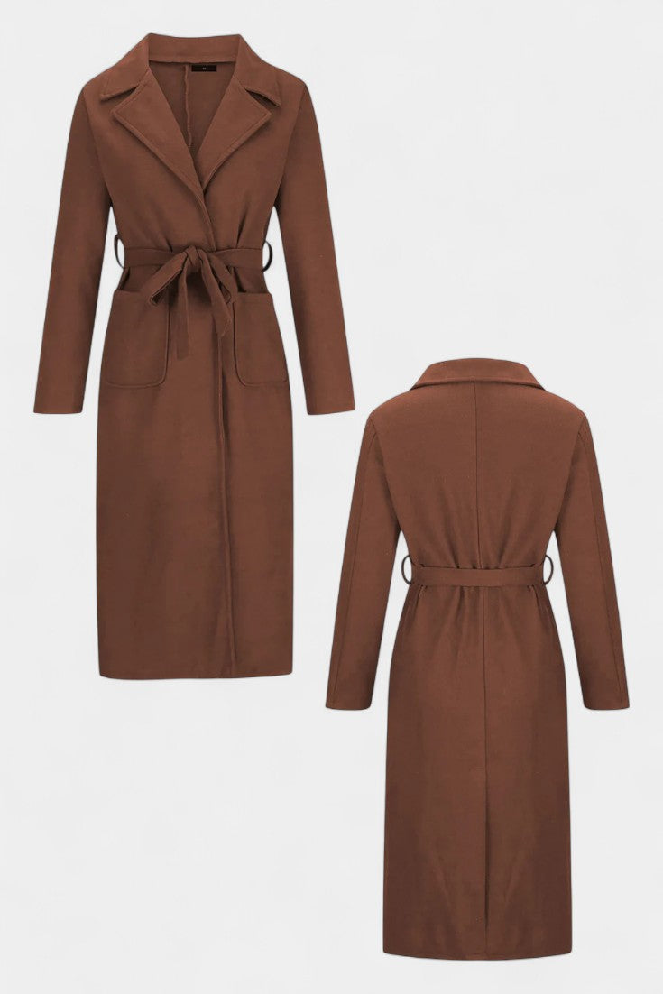 Women’s Wool Belted Notched-Collar Long Trench Coat