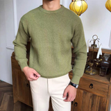 Męski sweter z dzianiny z wełny merino z okrągłym dekoltem