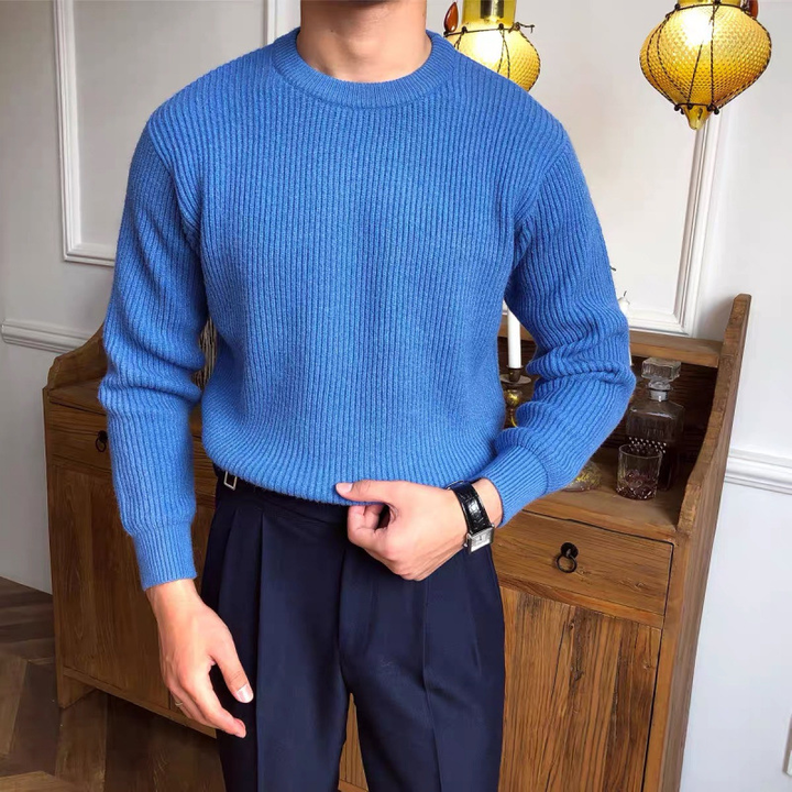 Męski sweter z dzianiny z wełny merino z okrągłym dekoltem
