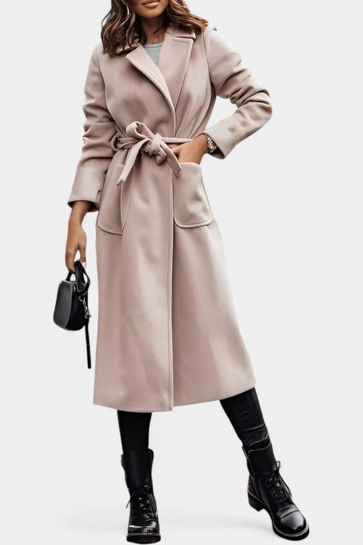 Women’s Wool Belted Notched-Collar Long Trench Coat