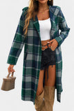 Women's Wool Plaid Long Hooded Coat Overcoat Shacket