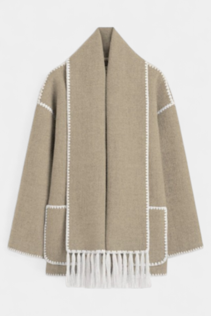Women’s Wool-Blend Fringe-Trim Scarf Coat