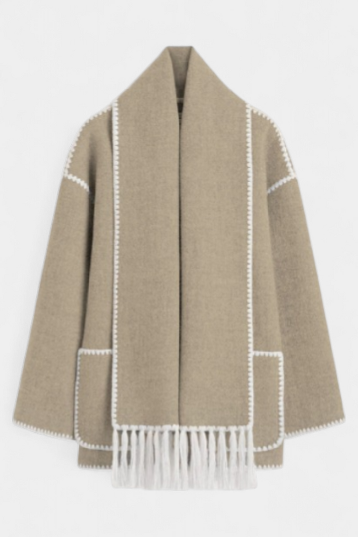 Women’s Wool-Blend Fringe-Trim Scarf Coat