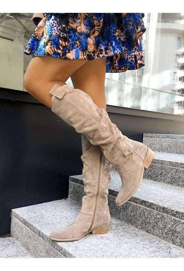 Women's Knee High Suede Pull on Slouchy Boots