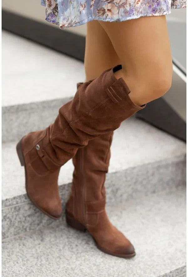 Women's Knee High Suede Pull on Slouchy Boots