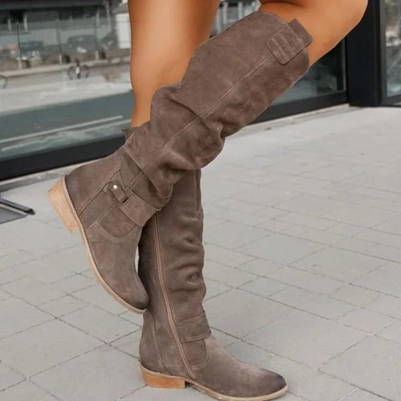 Women's Knee High Suede Pull on Slouchy Boots
