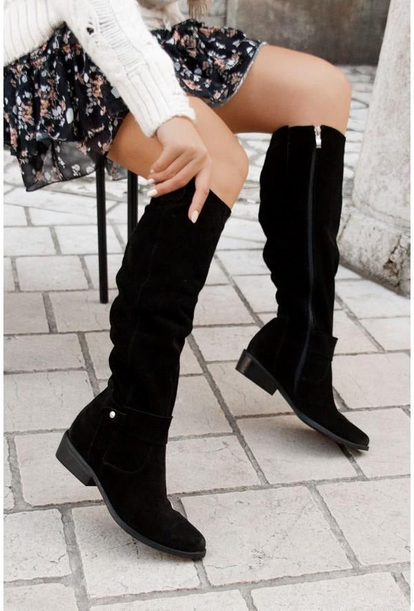 Women's Knee High Suede Pull on Slouchy Boots