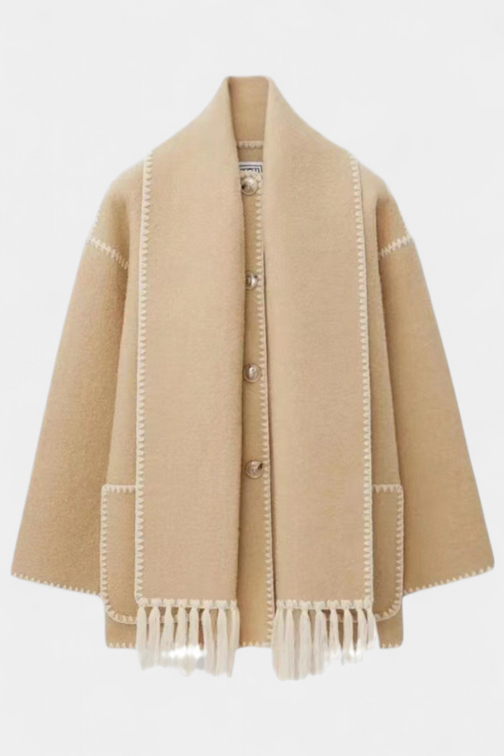 Women’s Wool-Blend Fringe-Trim Scarf Coat