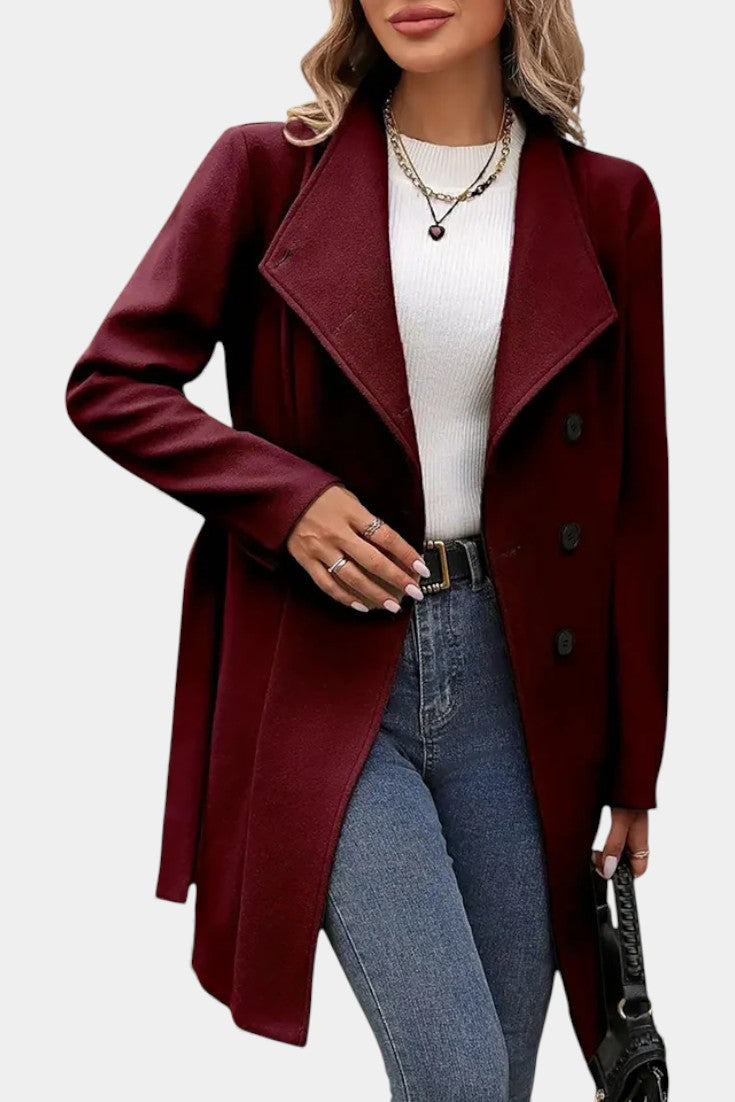 Women's Wool Trench Coat Belted Overcoat Jacket