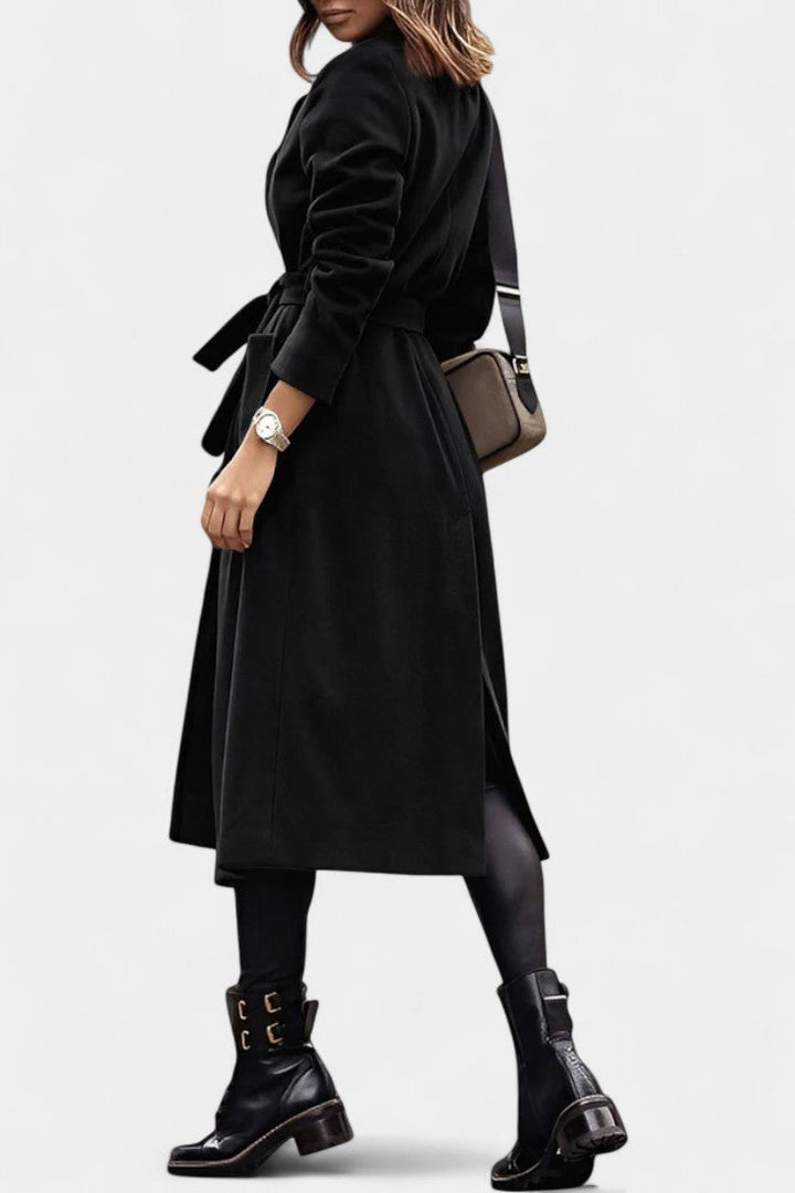 Women’s Wool Belted Notched-Collar Long Trench Coat