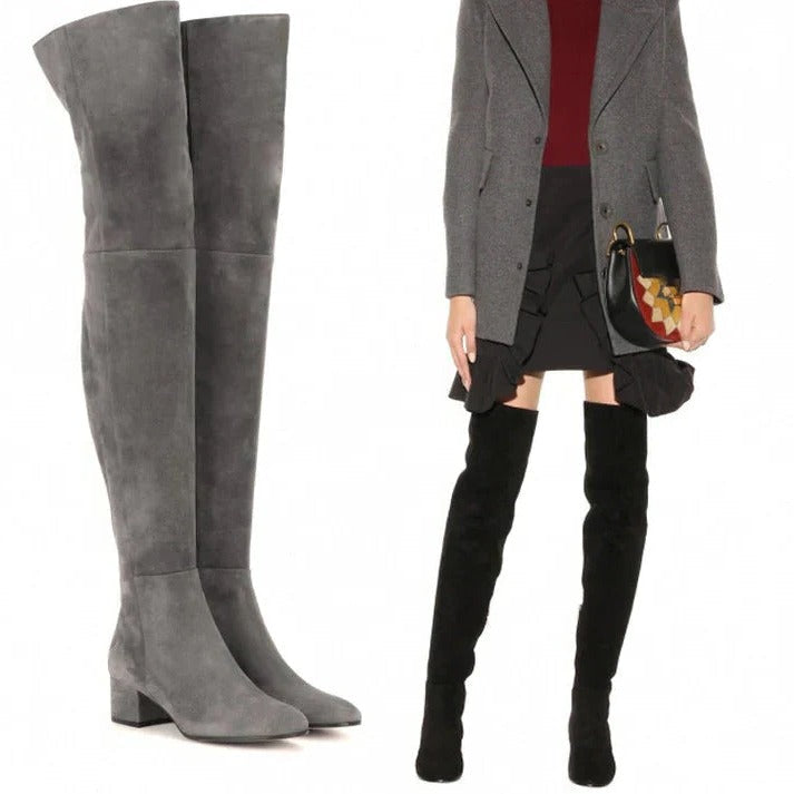 Women's Over The Knee Suede Leather Block Heel Long Boots