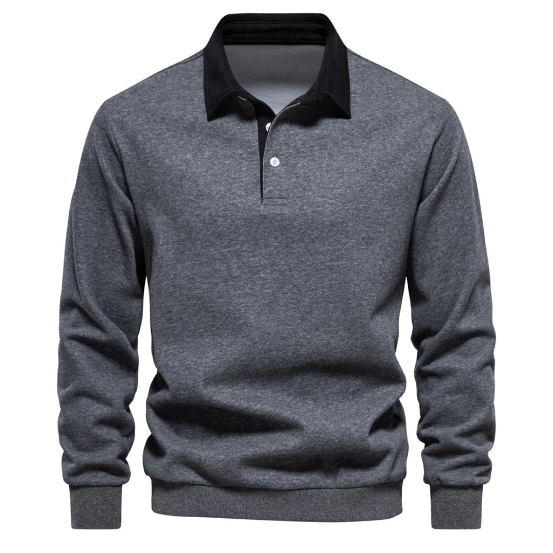 Men's Knit Long Sleeve Polo Pullover Sweater