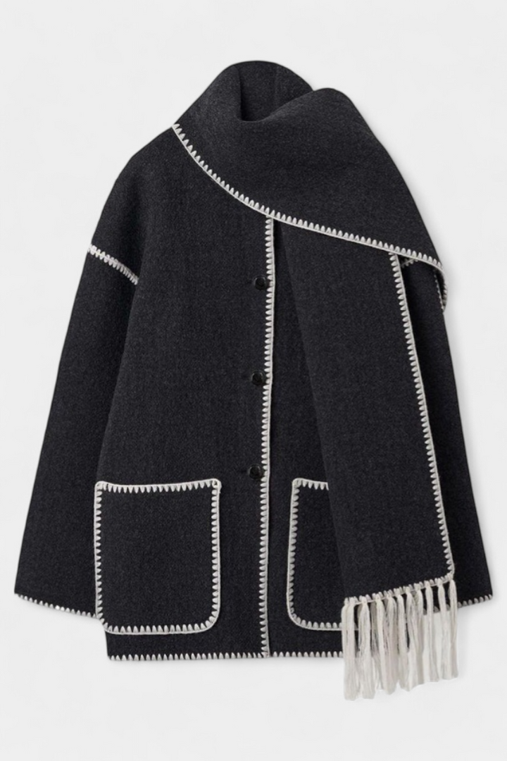 Women’s Wool-Blend Fringe-Trim Scarf Coat