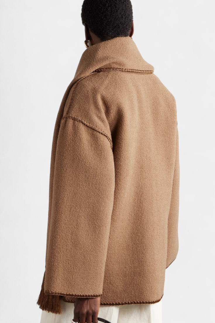 Women’s Wool-Blend Fringe-Trim Scarf Coat