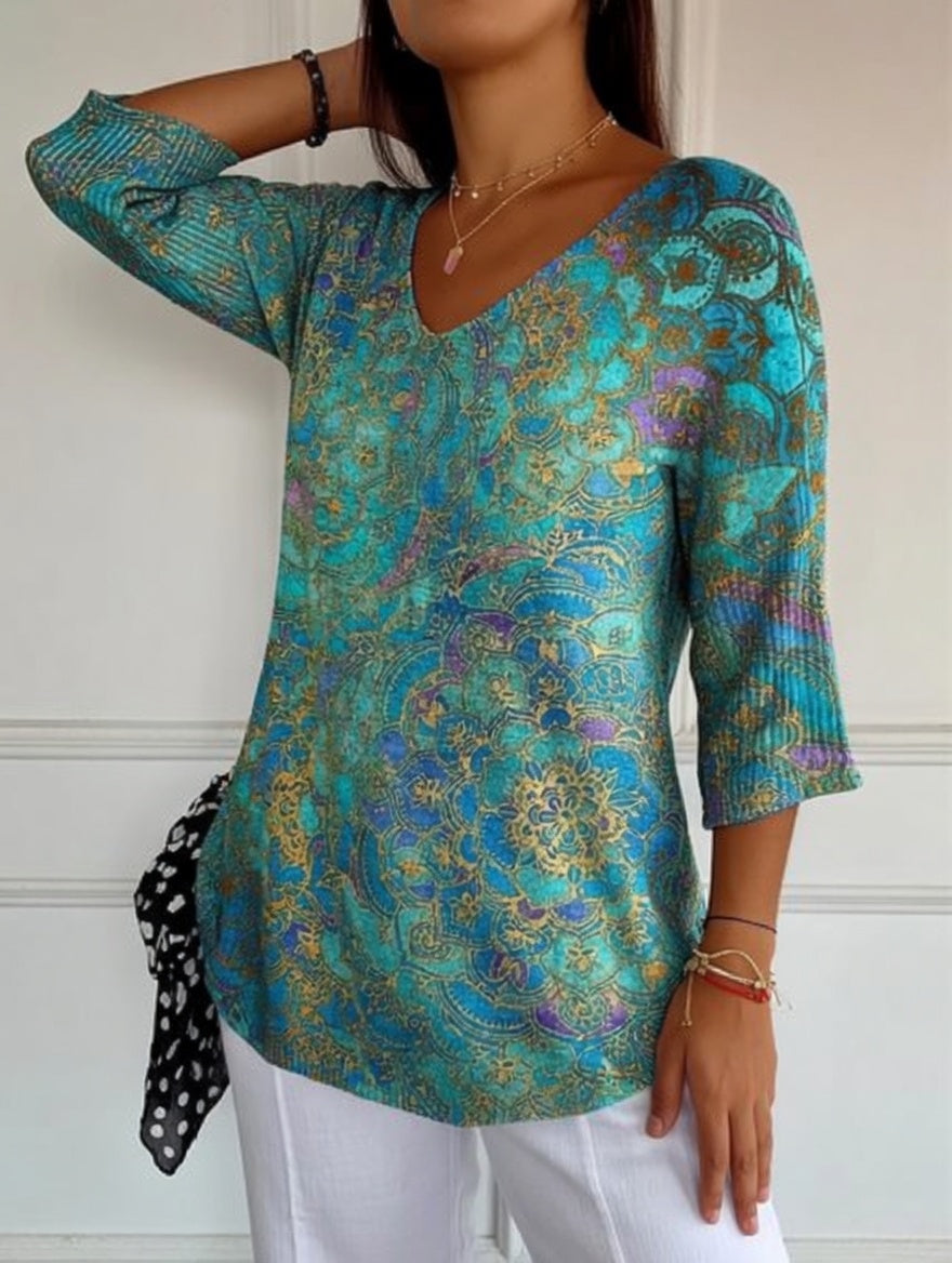 Women's Knit Blend V Neck Tunic Blouse