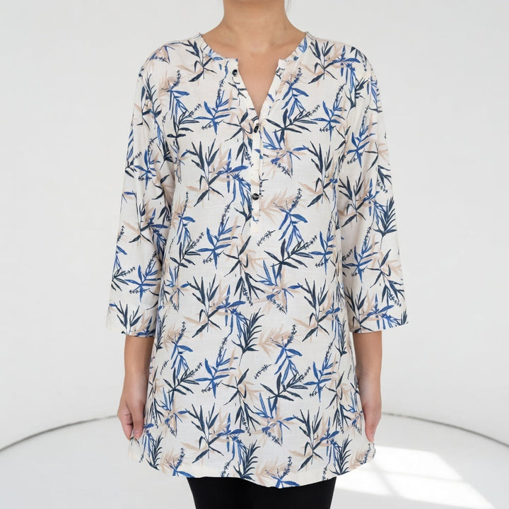 Women’s Linen Printed V-Neck Tunic Blouse