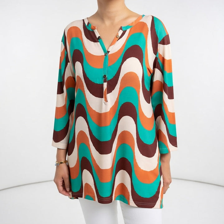 Women’s Linen Printed V-Neck Tunic Blouse