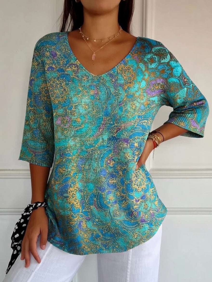Women's Knit Blend V Neck Tunic Blouse