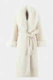 Women’s Wool-Blend Belted Long Coat with Faux Fur Collar